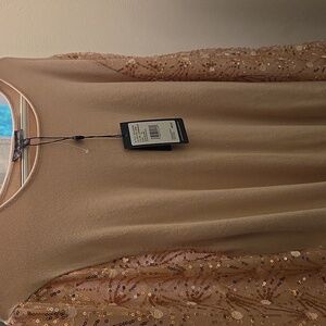 Elegant Beige Sequin Sleeve Dress